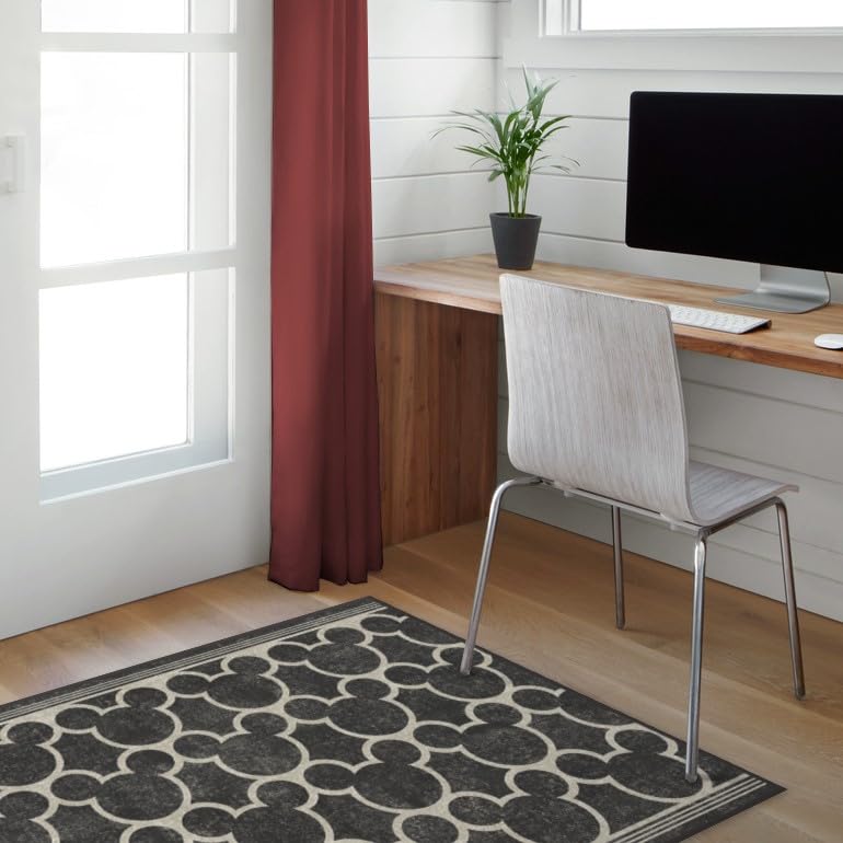 RUGGABLE Disney Classic Minnie Mouse Washable Rug - Perfect Area Rug for Nursery Playroom Kids Room - Pet & Child Friendly - Stain & Water Resistant - Trellis Pink 5&