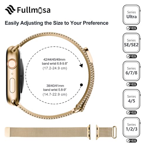 Fullmosa Compatible with Apple Watch Band 49mm 46mm 45mm 44mm 42mm 41mm 40mm 38mm Women Men, Stainless Steel Milanese Loop Replacement iWatch Bands Ultra 2/1 Series 10 9 8 7 6 5 4 3 2 1 SE