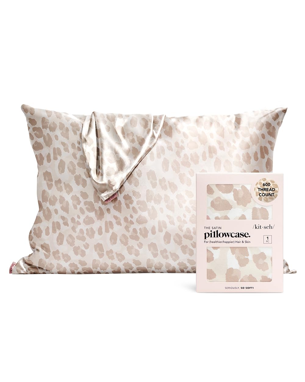Kitsch Satin Pillowcase with Zipper for Hair & Skin, Softer Than Silk Pillow Cases Queen, Smooth Pillow Covers, Machine Washable, Wrinkle-Free, Cooling Satin Pillow Cases Standard Size 19"x26", Ivory