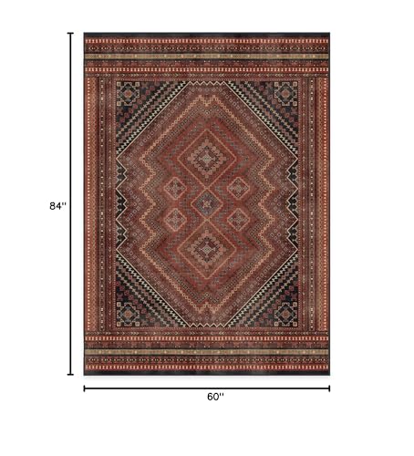 RUGGABLE Kaden Washable Rug - Perfect Vintage Area Rug for Living Room Bedroom Kitchen - Pet & Child Friendly - Stain & Water Resistant - Amber Red 3&