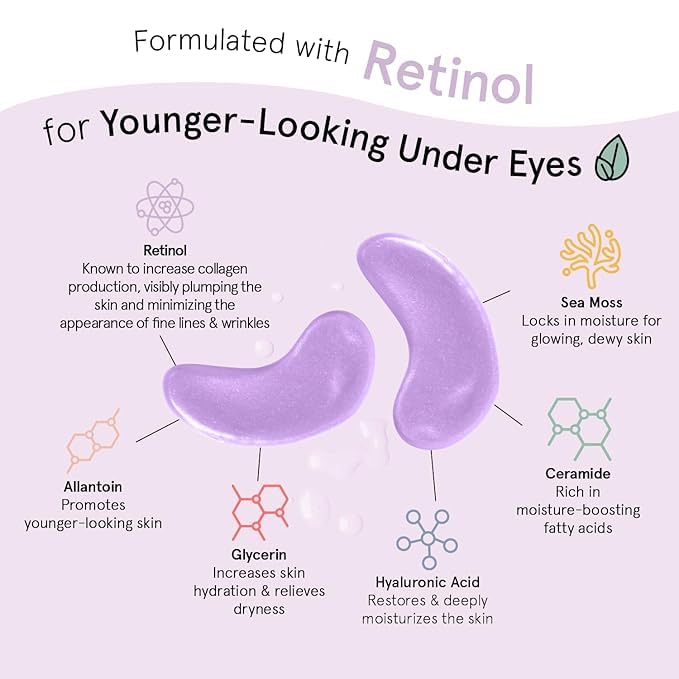 grace & stella Under Eye Masks for Dark Circles (Purple, 24 Pairs) - Gel Eye Mask with Retinol - Restoring Under Eye Patches for Puffy Eyes and Dark Circles - Vegan Cruelty-Free