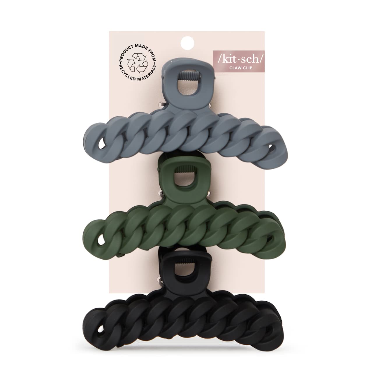 Kitsch Recycled Plastic Large Claw Clip - Big Chain Hair Clips for Women | Large Hair Claw Clips & Jaw Clips| Big Claw Clips for Thick Hair | Claw Hair Clips for Girls (3pc Set Large Neutrals)