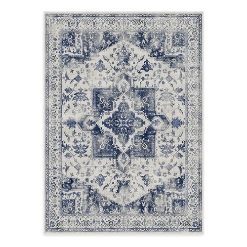 RUGGABLE Kira Runner Rug - Perfect Vintage Washable Rug for Entryway Hallway Kitchen - Pet & Child Friendly - Stain & Water Resistant - Stone Blue 2.5&