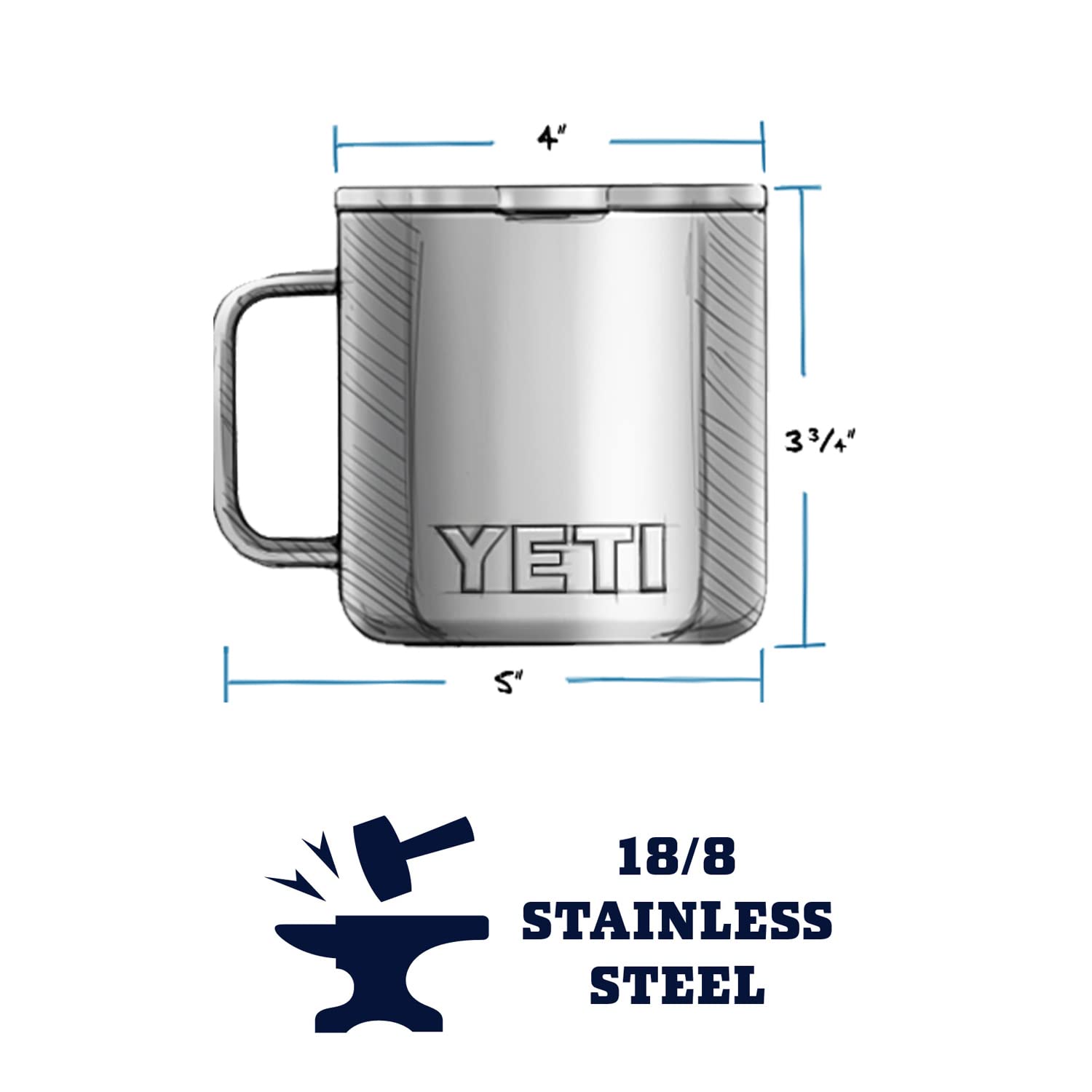 YETI Rambler 14 oz Mug, Vacuum Insulated, Stainless Steel with MagSlider Lid, Stainless