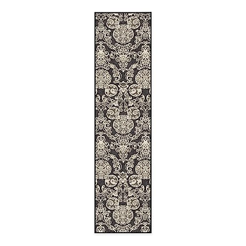 RUGGABLE Disney Traditional Mickey Mouse Washable Rug - Perfect Area Rug for Nursery Playroom Kids Room - Pet & Child Friendly - Stain & Water Resistant - Damask Grey 3&