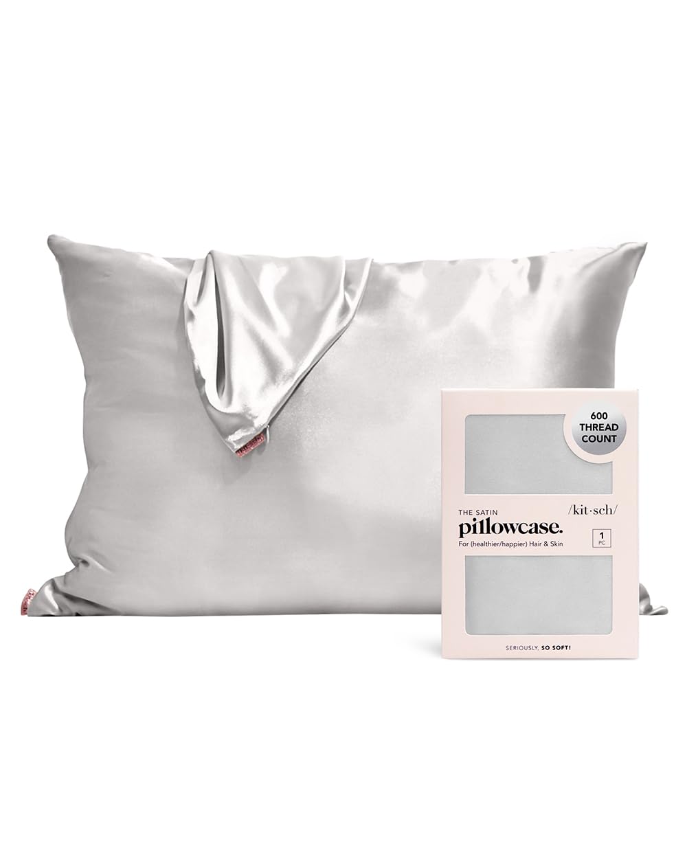 Kitsch Satin Pillowcase with Zipper for Hair & Skin, Softer Than Silk Pillow Cases Queen, Smooth Pillow Covers, Machine Washable, Wrinkle-Free, Cooling Satin Pillow Cases Standard Size 19"x26", Ivory