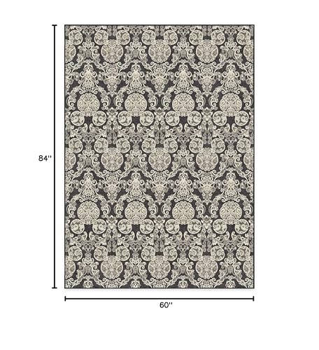 RUGGABLE Disney Traditional Mickey Mouse Washable Rug - Perfect Area Rug for Nursery Playroom Kids Room - Pet & Child Friendly - Stain & Water Resistant - Damask Grey 3&