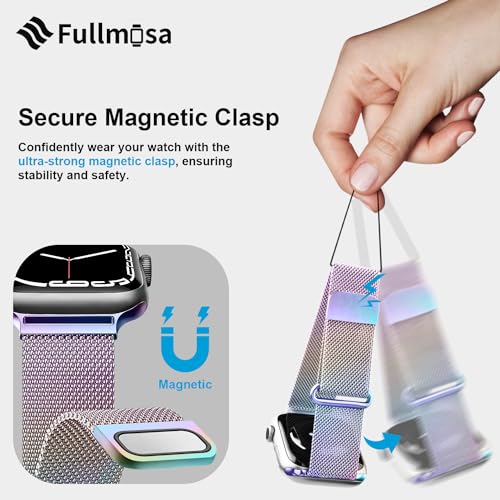 Fullmosa Compatible with Apple Watch Band 49mm 46mm 45mm 44mm 42mm 41mm 40mm 38mm Women Men, Stainless Steel Milanese Loop Replacement iWatch Bands Ultra 2/1 Series 10 9 8 7 6 5 4 3 2 1 SE