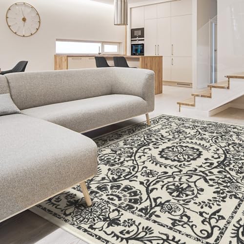 RUGGABLE Washable 2x3 Area Rug, Delphina Delft Blue, Premium Vintage Rugs for Living Room, Bedroom, Kitchen, Office, Classroom with Gripper Non Slip Pad