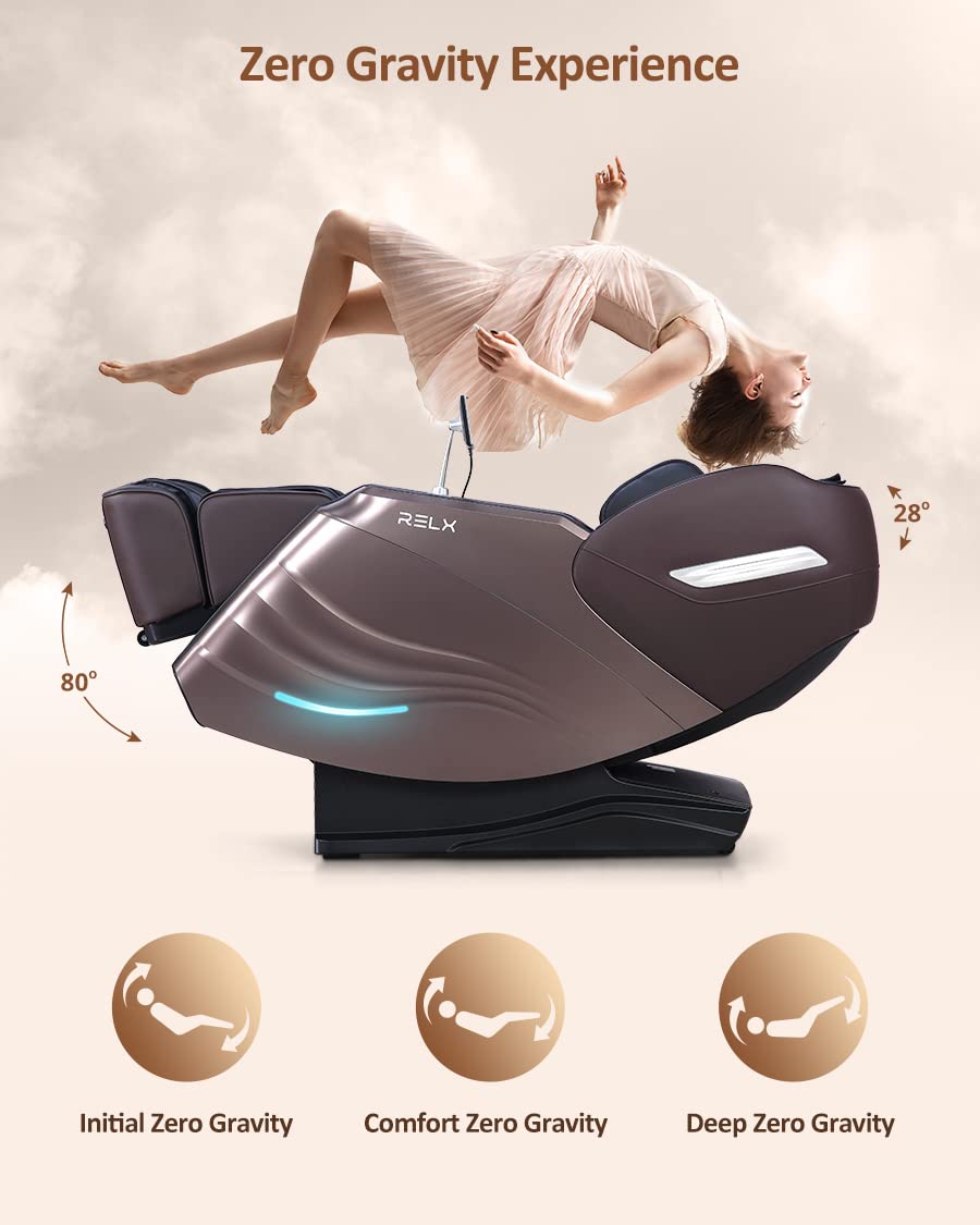RELX Massage Chair Full Body Zero Gravity SL-Track Shiatsu Massage Chair, 12 Modes, Airbag Massage, with Yoga Stretch, Foot Massage, AI Control (Cream)
