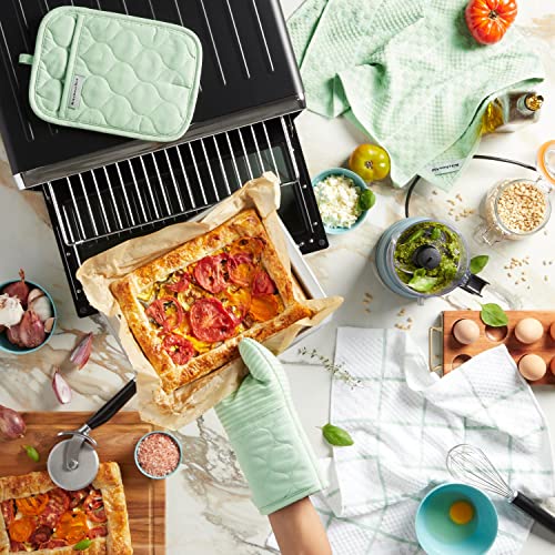 KITCHENAID Quilted Cotton Terry Cloth Oven Mitt, Pot Holder, Kitchen Towel 4-Pack Set, Heat Resistant, Silicone Grip, Gift Set, Milkshake, 16"x26", 7"x13" & 7"x10"