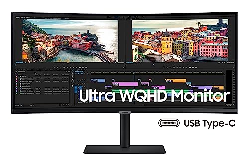 SAMSUNG 34-Inch ViewFinity S65TC Series Ultra-WQHD 1000R Curved Computer Monitor, HDR10, 100Hz, AMD FreeSync, Thunderbolt 4, Height Adjustable Stand, Built-in Speakers, Eye Care, LS34C650TANXGO, 2024