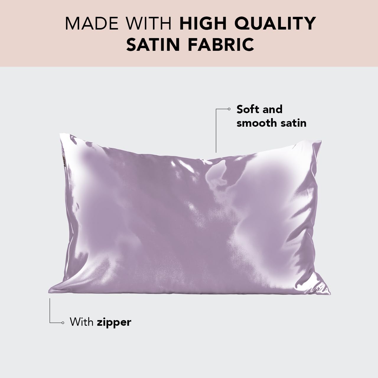 Kitsch Satin Pillowcase with Zipper for Hair & Skin, Softer Than Silk Pillow Cases Queen, Smooth Pillow Covers, Machine Washable, Wrinkle-Free, Cooling Satin Pillow Cases Standard Size 19"x26", Ivory