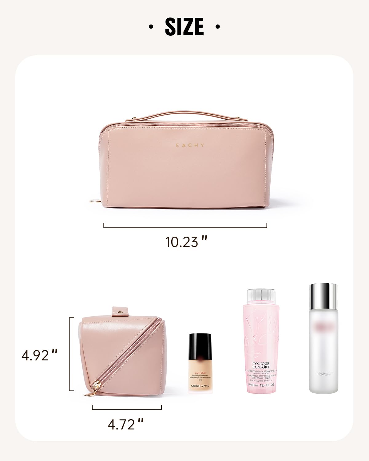 EACHY Travel Makeup Bag,Large Capacity Cosmetic Bags for Women,Waterproof Portable Pouch Open Flat Toiletry Bag Make up Organizer with Divider and Handle