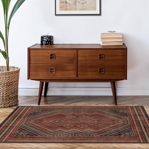 RUGGABLE Kaden Washable Rug - Perfect Vintage Area Rug for Living Room Bedroom Kitchen - Pet & Child Friendly - Stain & Water Resistant - Amber Red 3&