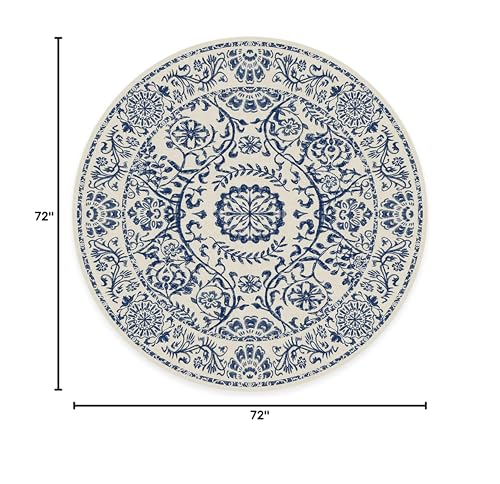 RUGGABLE Washable 2x3 Area Rug, Delphina Delft Blue, Premium Vintage Rugs for Living Room, Bedroom, Kitchen, Office, Classroom with Gripper Non Slip Pad