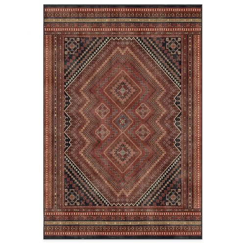 RUGGABLE Kaden Washable Rug - Perfect Vintage Area Rug for Living Room Bedroom Kitchen - Pet & Child Friendly - Stain & Water Resistant - Amber Red 3&