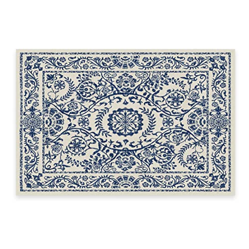 RUGGABLE Washable 2x3 Area Rug, Delphina Delft Blue, Premium Vintage Rugs for Living Room, Bedroom, Kitchen, Office, Classroom with Gripper Non Slip Pad
