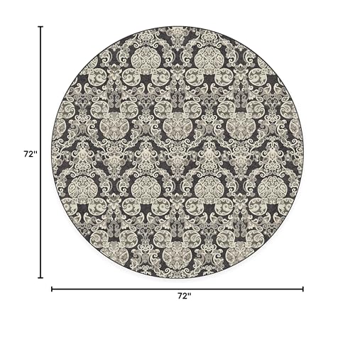 RUGGABLE Disney Traditional Mickey Mouse Washable Rug - Perfect Area Rug for Nursery Playroom Kids Room - Pet & Child Friendly - Stain & Water Resistant - Damask Grey 3&