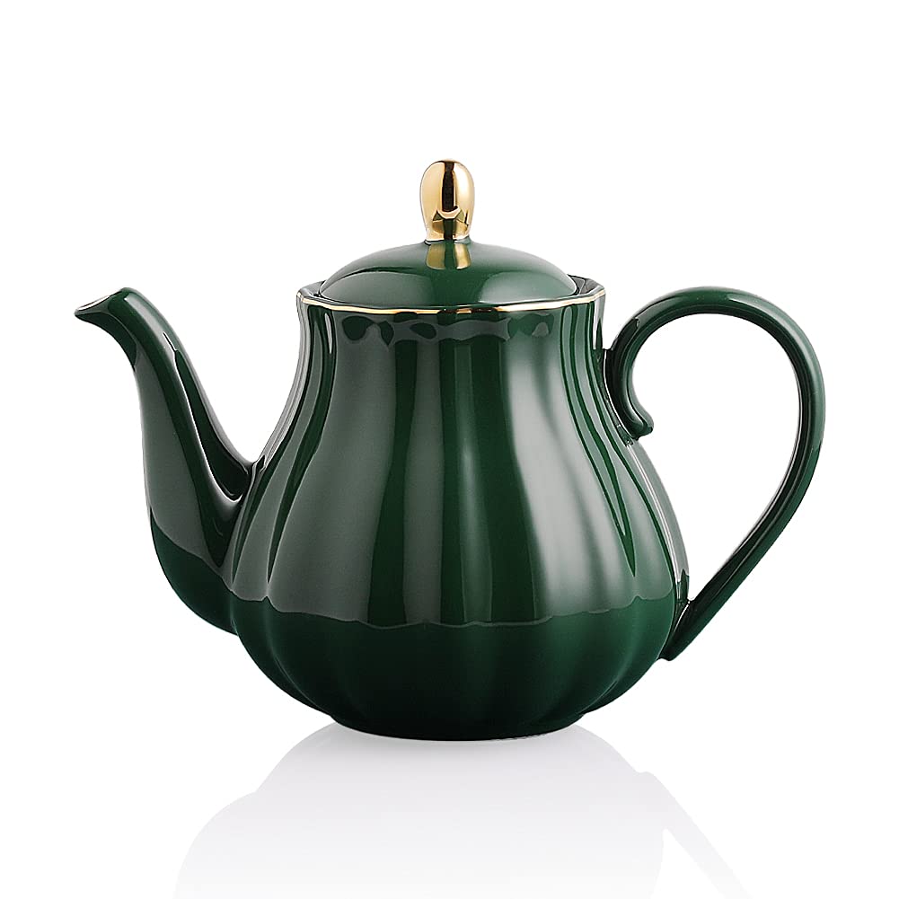 Sweejar Royal Teapot, Ceramic Tea Pot with Removable Stainless Steel Infuser, Blooming & Loose Leaf Teapot - 28 Ounce(White)