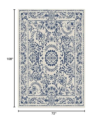 RUGGABLE Washable 2x3 Area Rug, Delphina Delft Blue, Premium Vintage Rugs for Living Room, Bedroom, Kitchen, Office, Classroom with Gripper Non Slip Pad