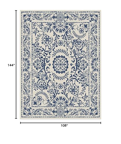 RUGGABLE Washable 2x3 Area Rug, Delphina Delft Blue, Premium Vintage Rugs for Living Room, Bedroom, Kitchen, Office, Classroom with Gripper Non Slip Pad