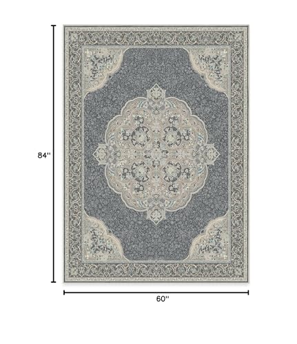 RUGGABLE Disney Traditional Mickey Mouse Washable Rug - Perfect Area Rug for Nursery Playroom Kids Room - Pet & Child Friendly - Stain & Water Resistant - Damask Grey 3&