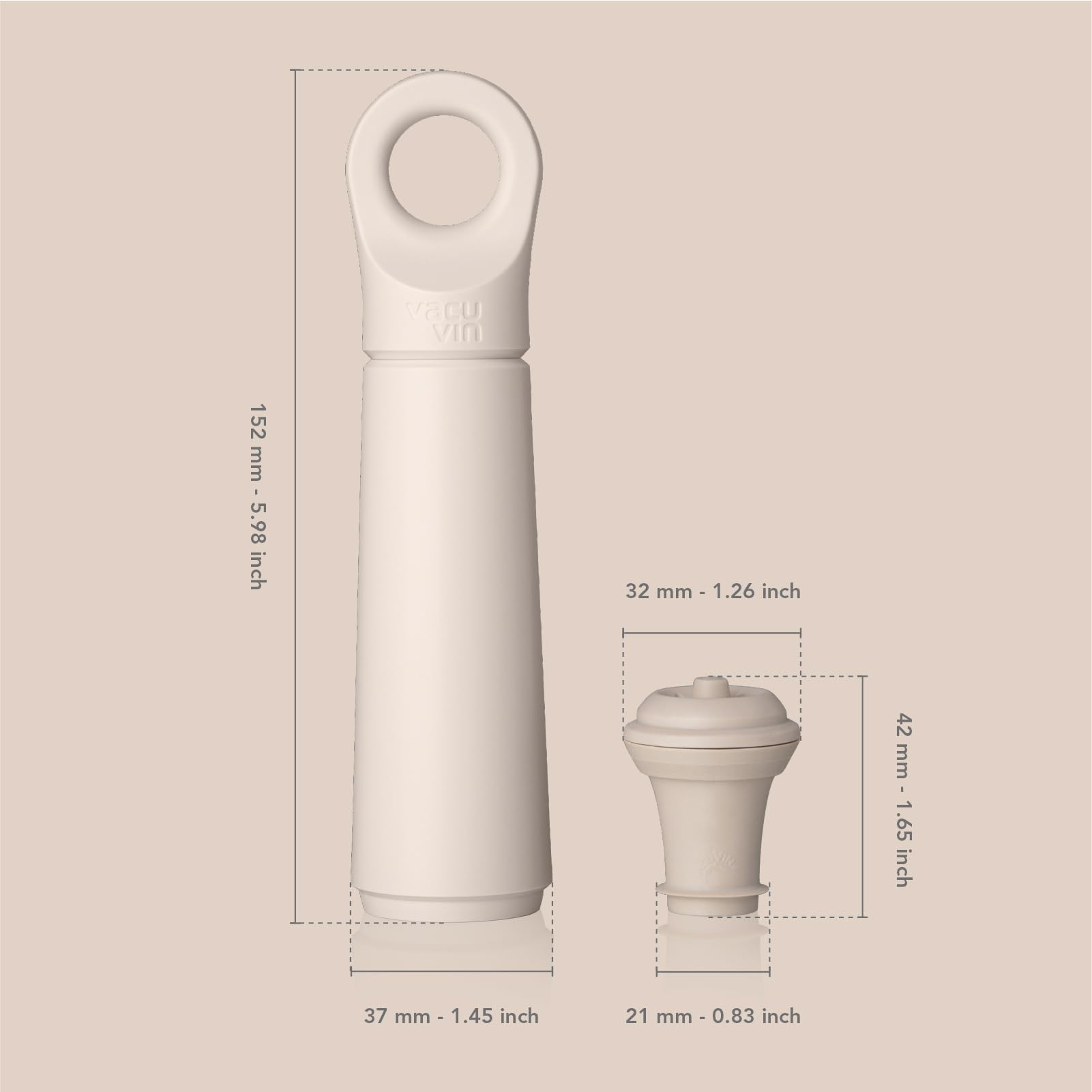 Vacu Vin Wine Saver Loop - Designed and Made in the Netherlands - Vacuum Wine Stopper Keeps Your Wine Fresh for up to 10 Days - Reusable, Made with 98% Recycled Material - 1 Pump, 1 Stopper, Sand