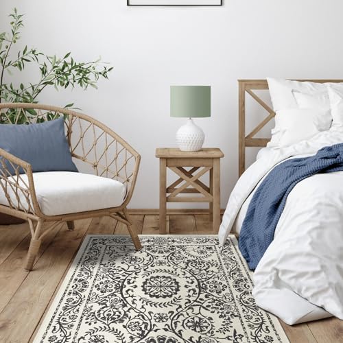 RUGGABLE Washable 2x3 Area Rug, Delphina Delft Blue, Premium Vintage Rugs for Living Room, Bedroom, Kitchen, Office, Classroom with Gripper Non Slip Pad