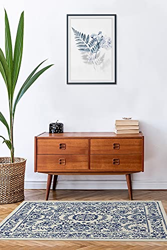 RUGGABLE Washable 2x3 Area Rug, Delphina Delft Blue, Premium Vintage Rugs for Living Room, Bedroom, Kitchen, Office, Classroom with Gripper Non Slip Pad