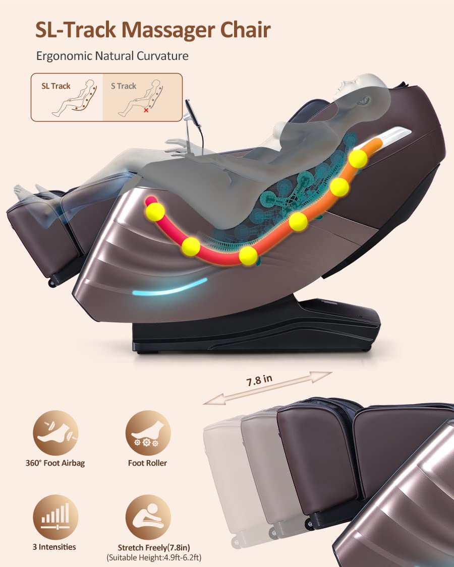 RELX Massage Chair Full Body Zero Gravity SL-Track Shiatsu Massage Chair, 12 Modes, Airbag Massage, with Yoga Stretch, Foot Massage, AI Control (Cream)