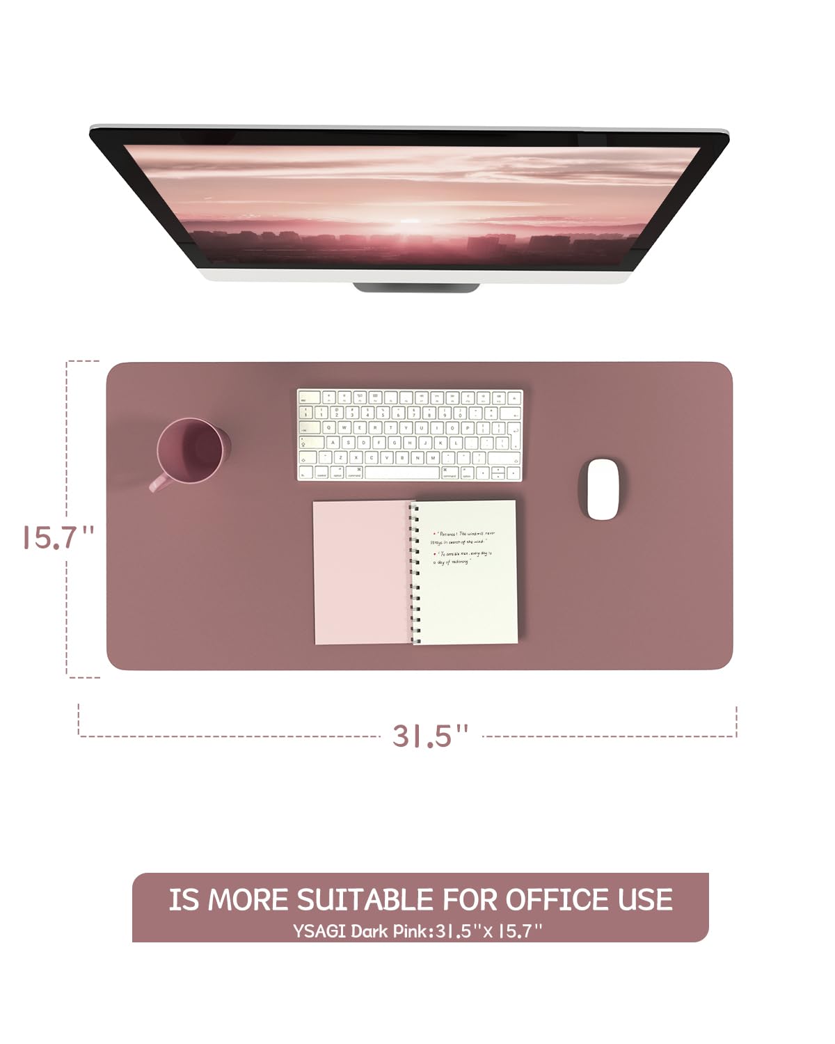 Non-Slip Desk Pad,Mouse Pad,Waterproof PVC Leather Desk Table Protector,Ultra Thin Large Desk Blotter, Easy Clean Laptop Desk Writing Mat for Office Work/Home/Decor(Pink, 23.6" x 13.7")