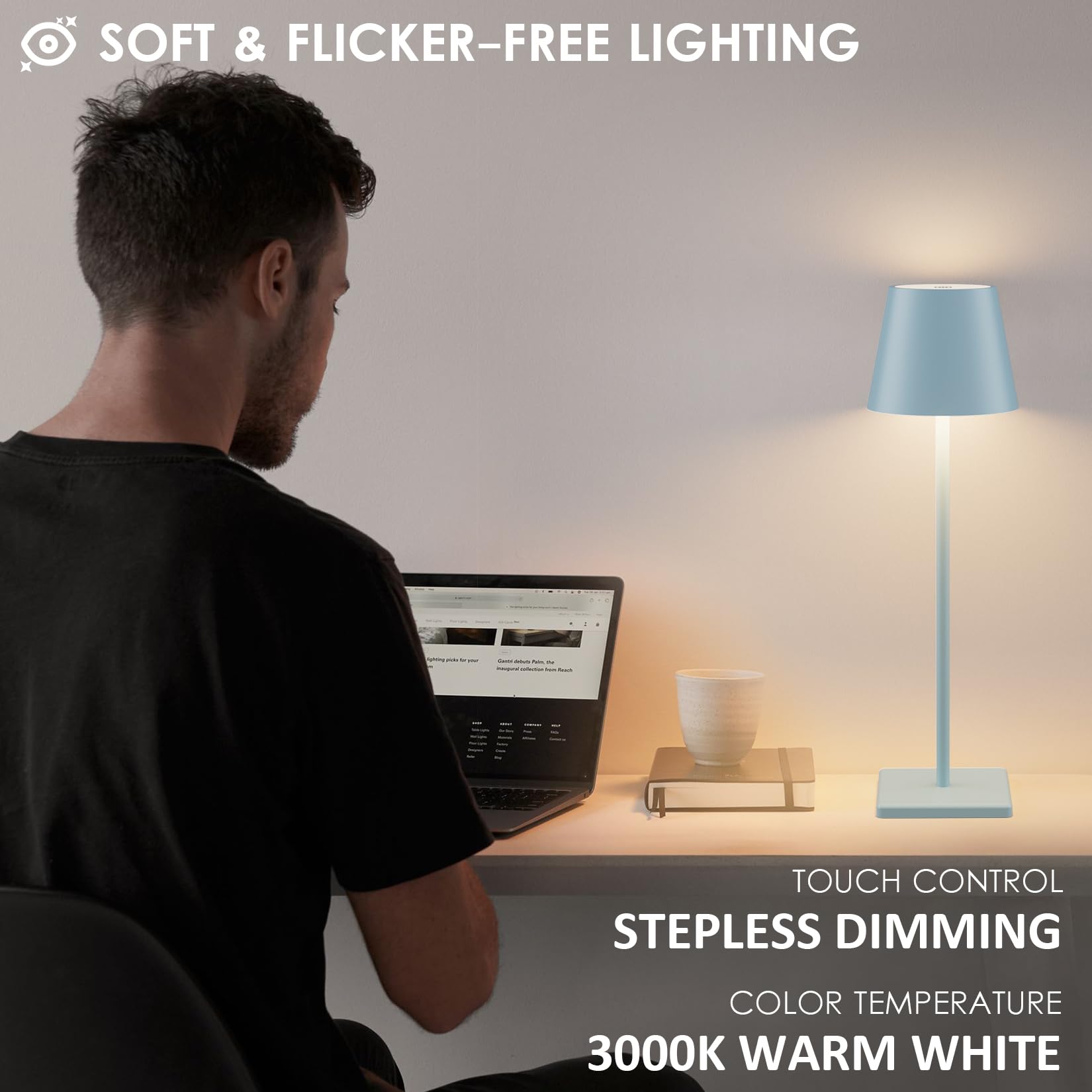 2-Pack LED Cordless Table Lamp, Rechargeable Battery Desk lamp 3W 5500mAh Battery Operated Stepless Dimming Modern Portable Table Light for Restaurant/Bedroom/Outdoor IP54 Waterproof (Off White)