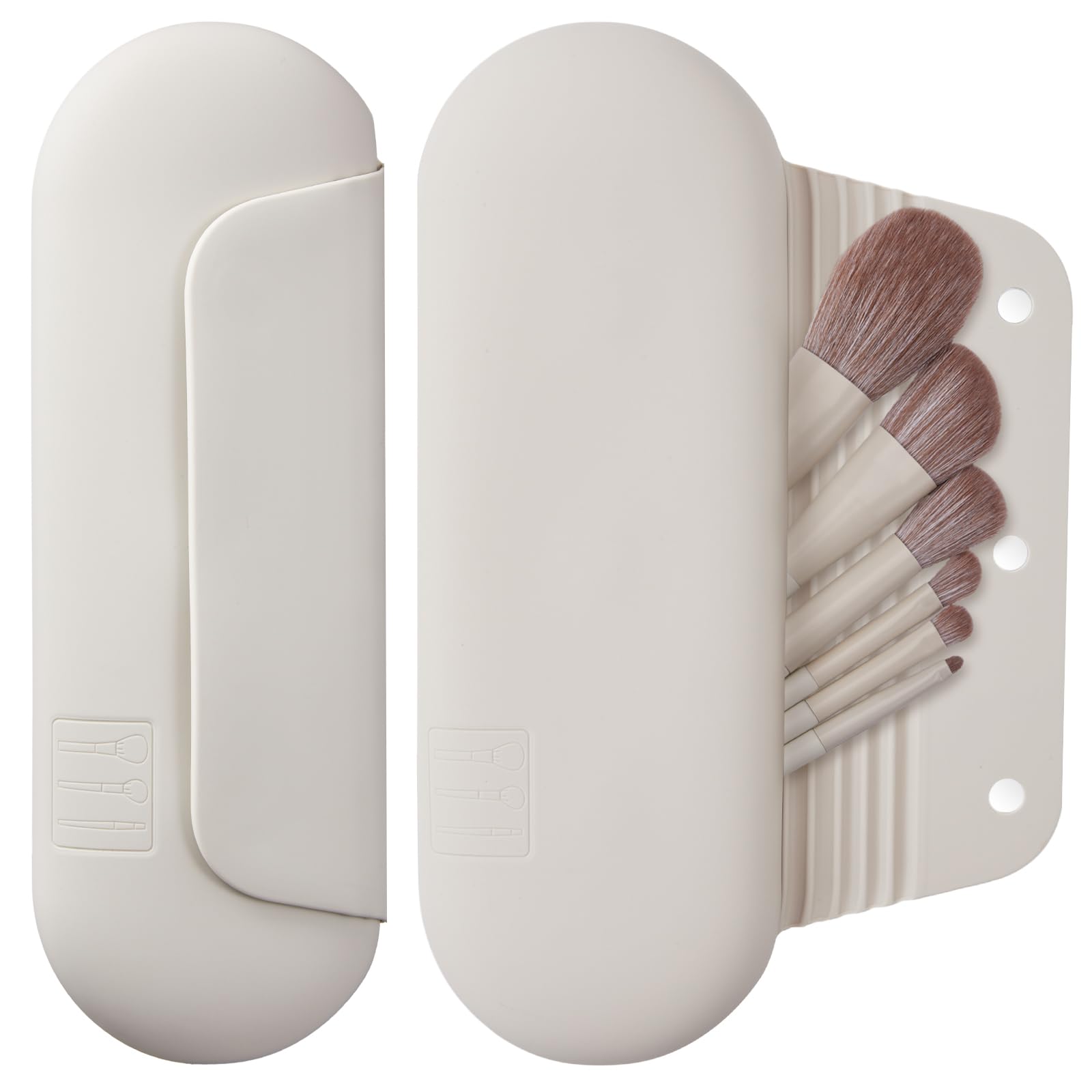 AGIKET Silicone Makeup Brush Holder Travel Cosmetic Bag:Soft Portable Cosmetic Face Brushes Holder with Upgrade Anti-Fall Out Magnetic Closure, Large Travel Makeup Brush Case - Walnut