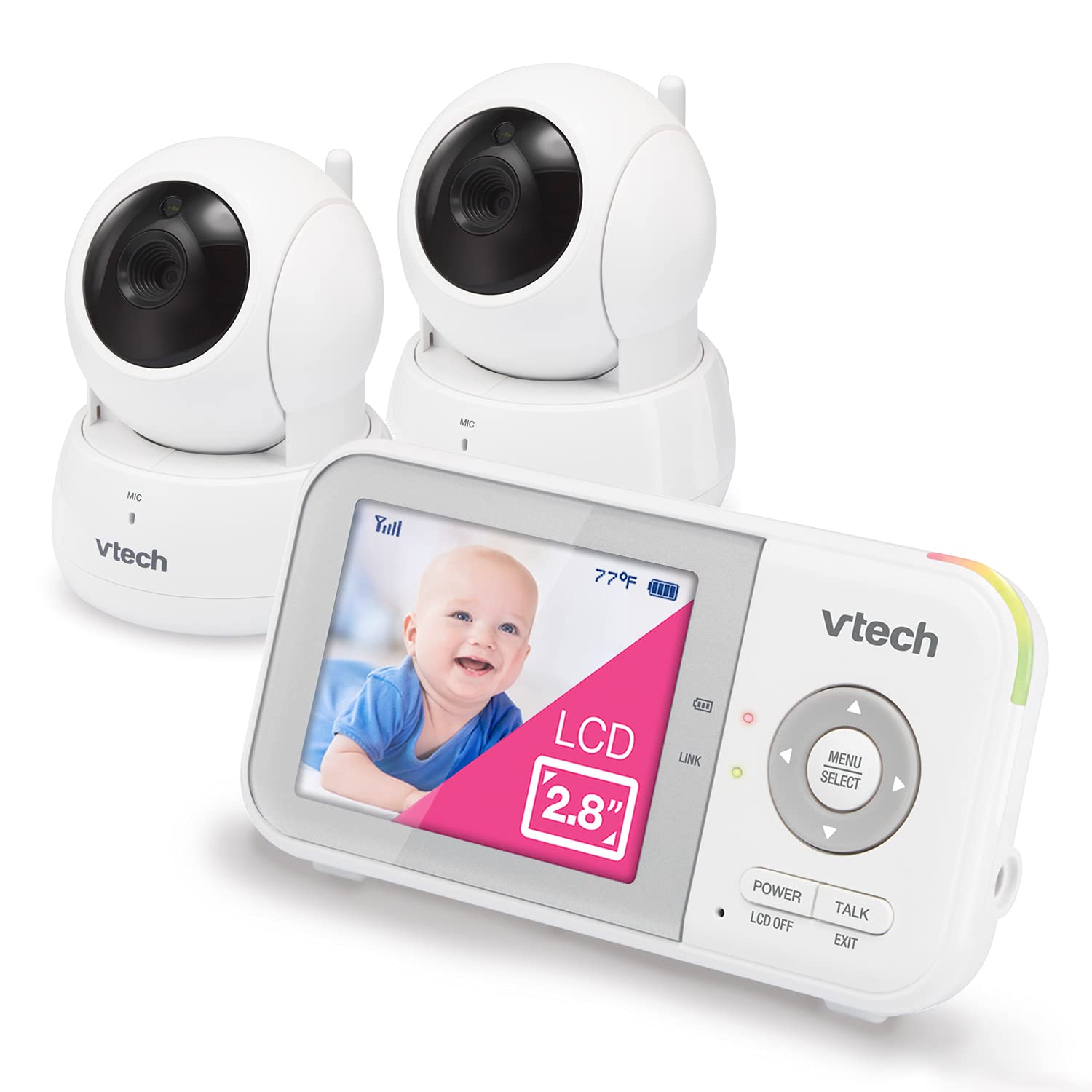 VTech VM819 Baby Monitor, 2.8” Screen, Night Vision, 2-Way Audio, Temperature Sensor and Lullabies, Secure Transmission No WiFi