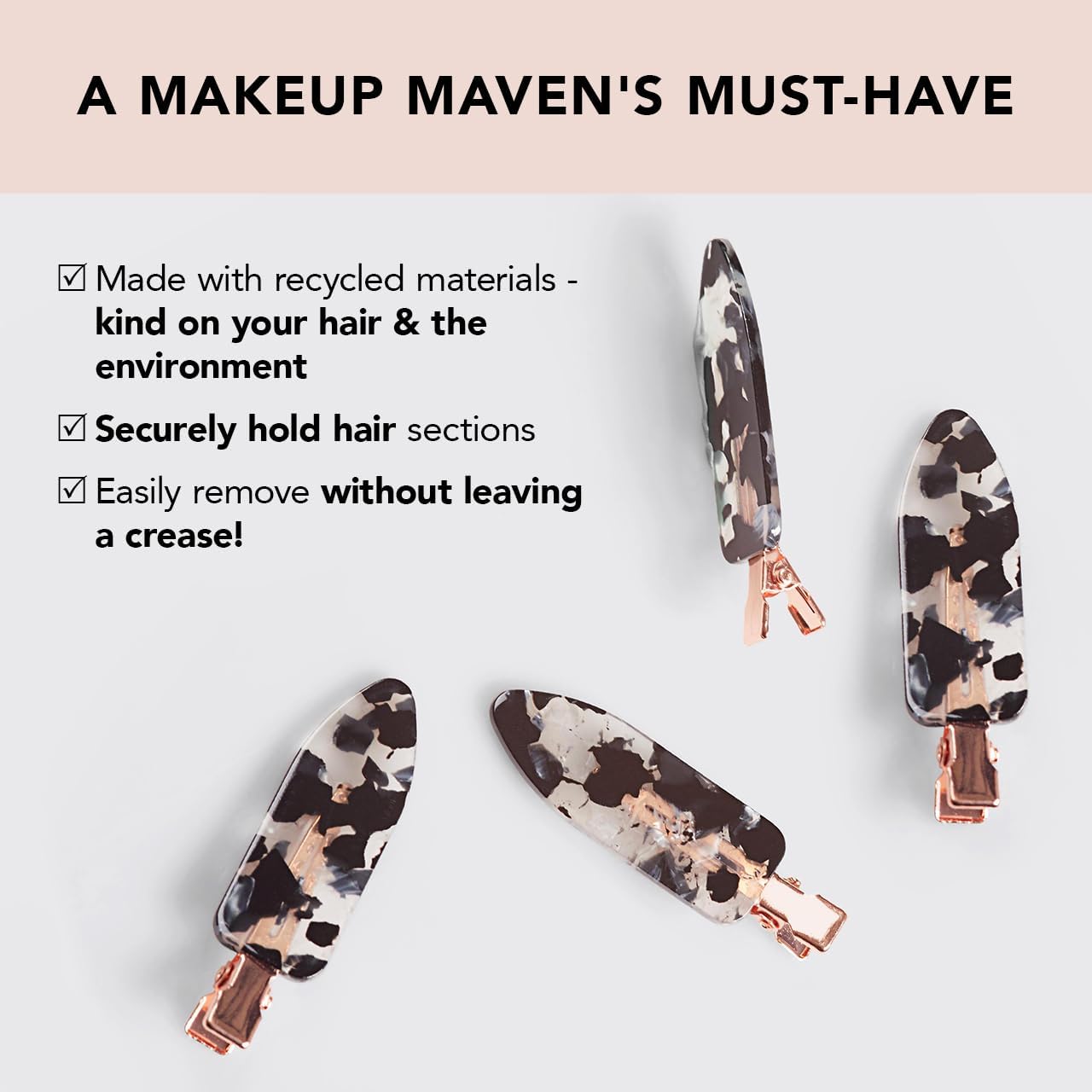 Kitsch Creaseless Hair Pins, No Crease Hair Clips for Makeup, No Bend Hair Clips for Styling, Stylish Makeup Hair Clips & Hair Styling Clips, Pin Curl Clips for Hair, 4pc Set