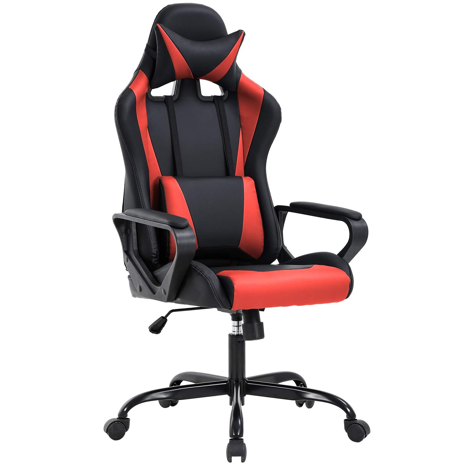 Ergonomic Office Chair, High-Back White Gaming Chair with Lumbar Support PC Computer Chair Racing Chair PU Task Desk Chair Ergonomic Executive Swivel Rolling Chair for Back Pain Women, Men (Black)
