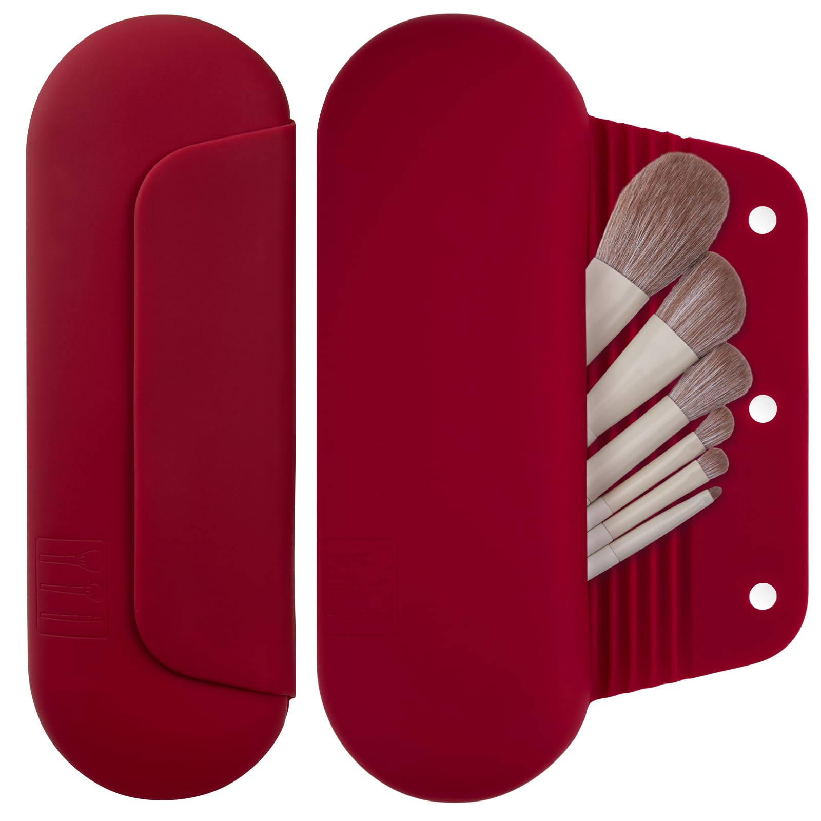 AGIKET Silicone Makeup Brush Holder Travel Cosmetic Bag:Soft Portable Cosmetic Face Brushes Holder with Upgrade Anti-Fall Out Magnetic Closure, Large Travel Makeup Brush Case - Walnut