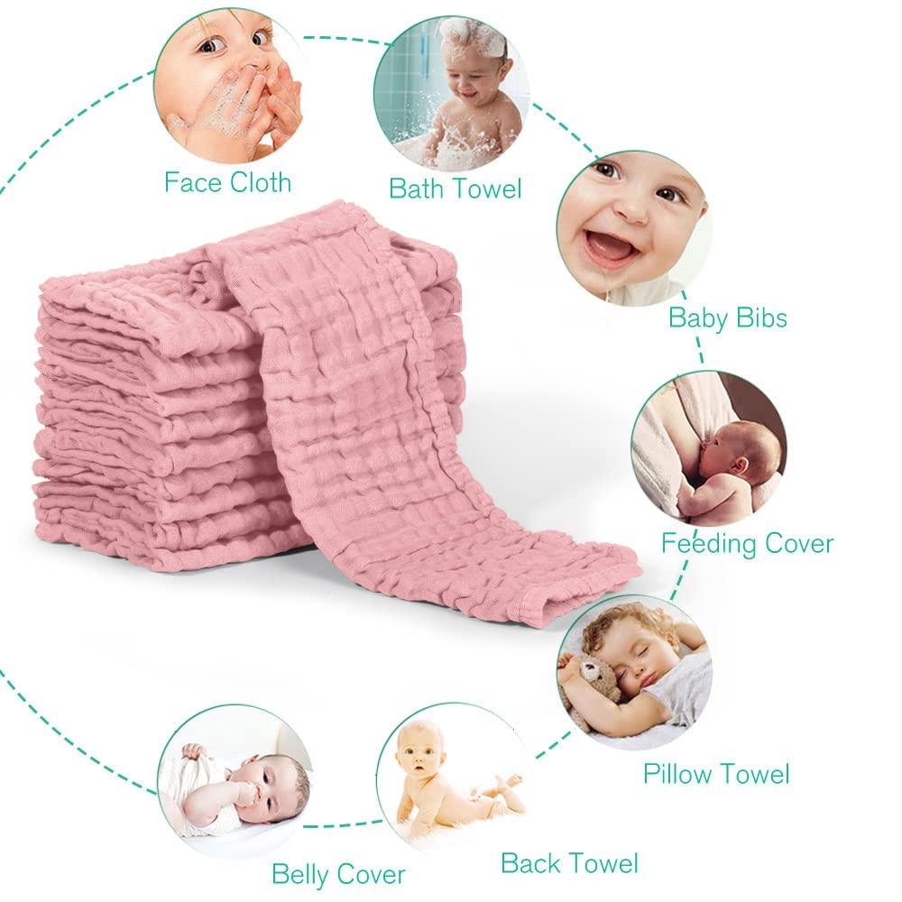 Yoofoss Muslin Burp Cloths for Baby 10 Pack 100% Cotton Baby Washcloths for Boys Girls Large 20&