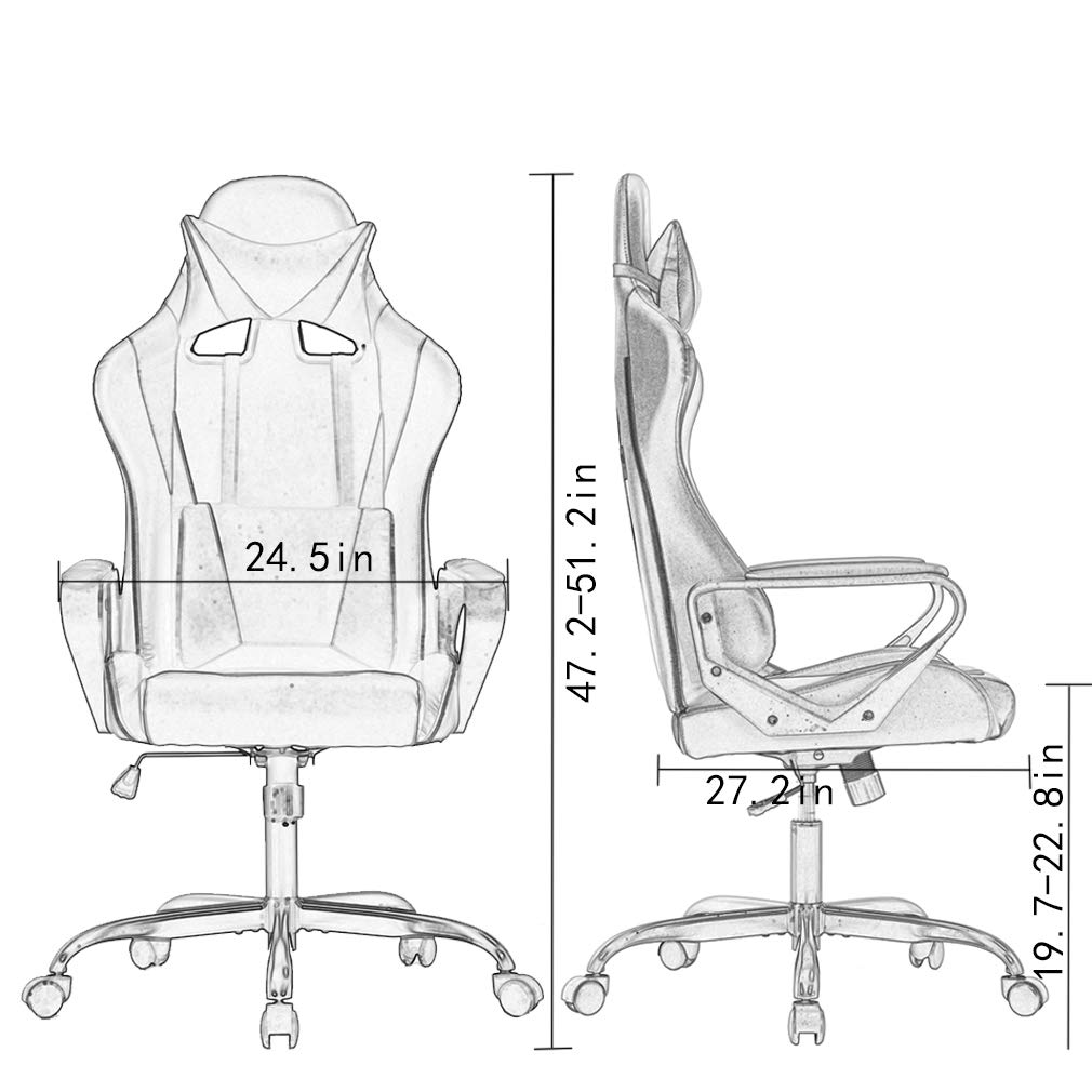 Ergonomic Office Chair, High-Back White Gaming Chair with Lumbar Support PC Computer Chair Racing Chair PU Task Desk Chair Ergonomic Executive Swivel Rolling Chair for Back Pain Women, Men (Black)