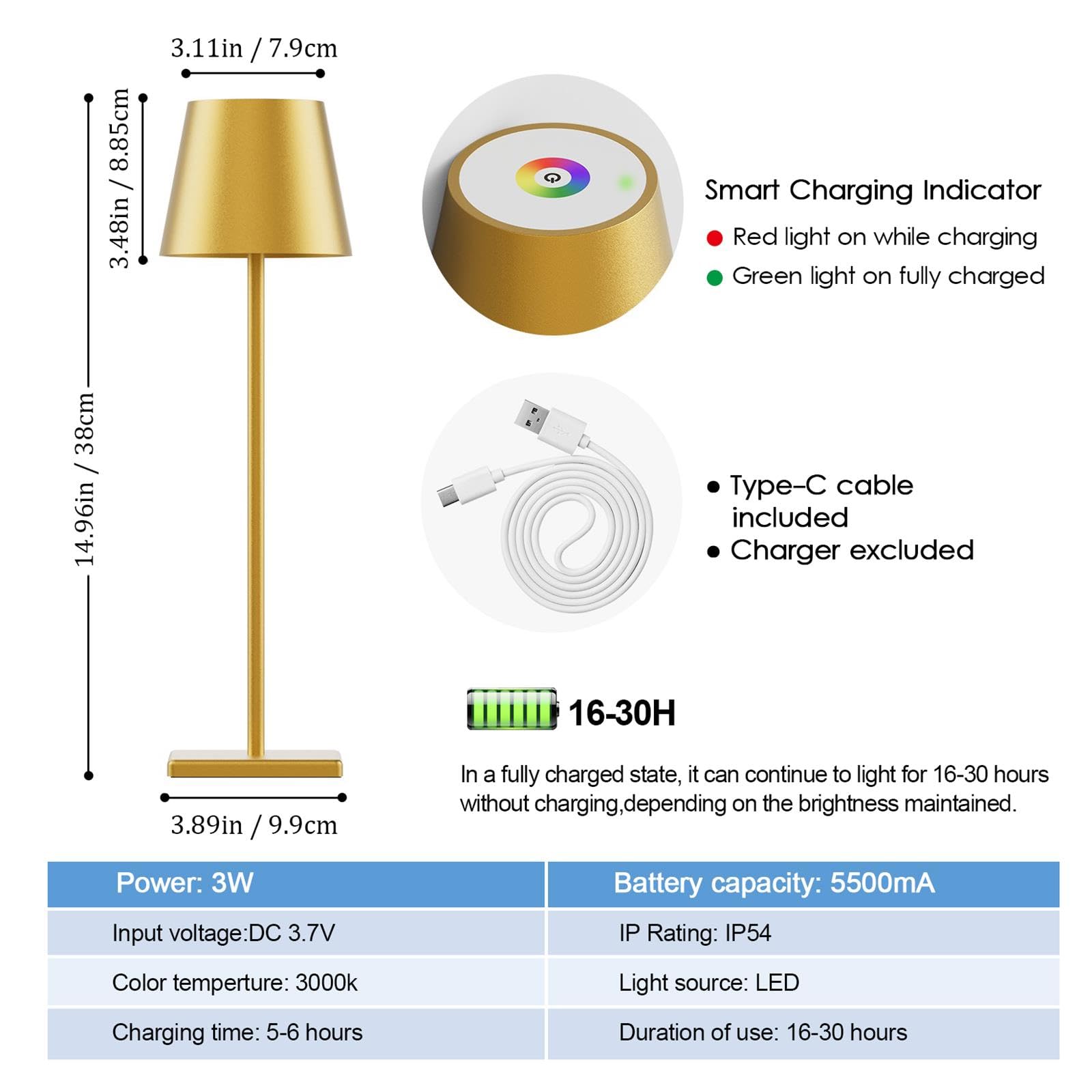 2-Pack LED Cordless Table Lamp, Rechargeable Battery Desk lamp 3W 5500mAh Battery Operated Stepless Dimming Modern Portable Table Light for Restaurant/Bedroom/Outdoor IP54 Waterproof (Off White)