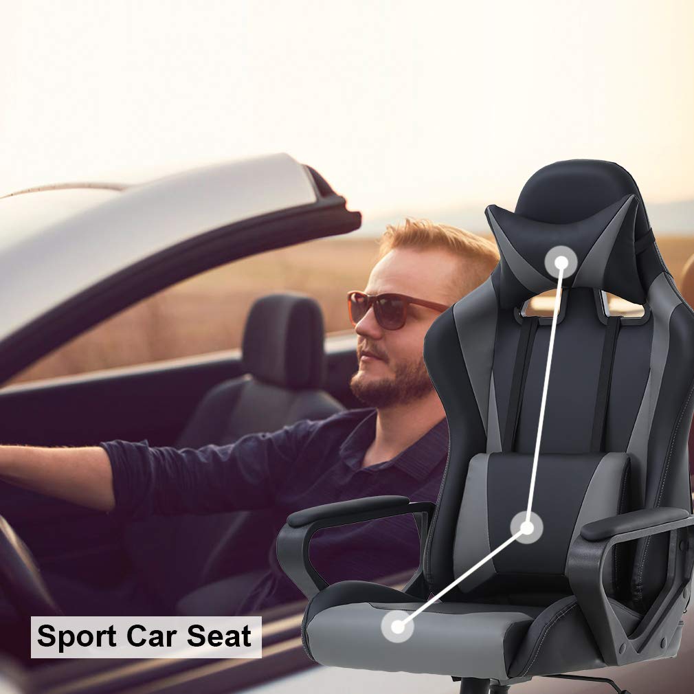 Ergonomic Office Chair, High-Back White Gaming Chair with Lumbar Support PC Computer Chair Racing Chair PU Task Desk Chair Ergonomic Executive Swivel Rolling Chair for Back Pain Women, Men (Black)