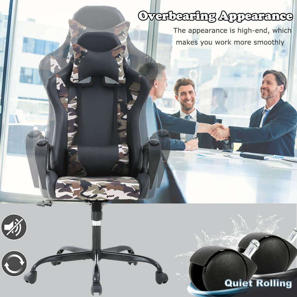Ergonomic Office Chair, High-Back White Gaming Chair with Lumbar Support PC Computer Chair Racing Chair PU Task Desk Chair Ergonomic Executive Swivel Rolling Chair for Back Pain Women, Men (Black)