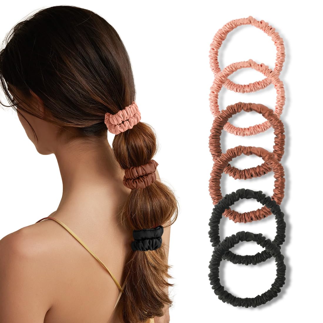 6PCS Silk Scrunchies for Hair, 100% Mulberry Silk Hair Ties, Scrunchies for Women Girls, Elastic Ponytail Holders No Damage