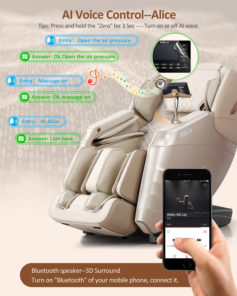 RELX Massage Chair Full Body Zero Gravity SL-Track Shiatsu Massage Chair, 12 Modes, Airbag Massage, with Yoga Stretch, Foot Massage, AI Control (Cream)