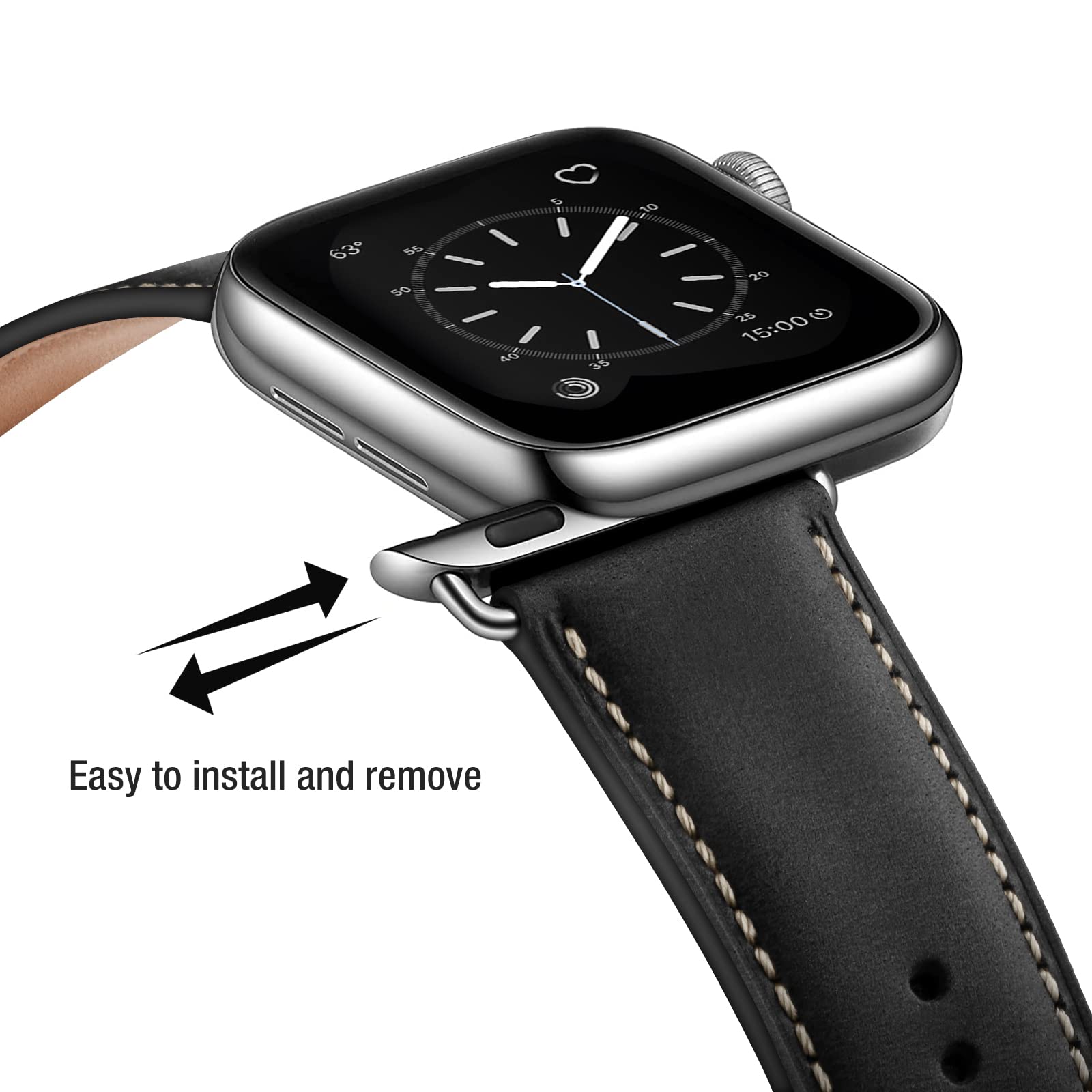 Bestig Compatible with Apple Watch Band 49mm 46mm 45mm 44mm 42mm(Series 3 2 1) Apple Watch Leather Bands Genuine Leather for iWatch Strap Ultra Series 10 9 8 7 6 5 4 SE Women Man-Redbrown/Black