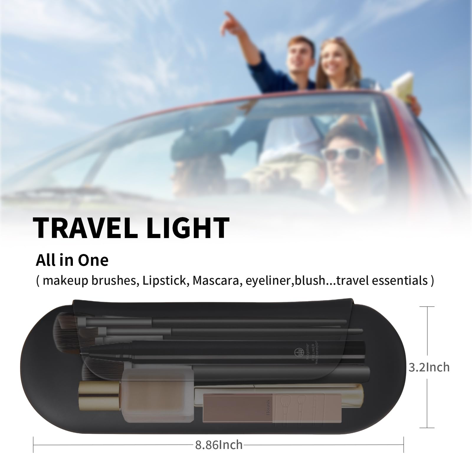 AGIKET Silicone Makeup Brush Holder Travel Cosmetic Bag:Soft Portable Cosmetic Face Brushes Holder with Upgrade Anti-Fall Out Magnetic Closure, Large Travel Makeup Brush Case - Walnut