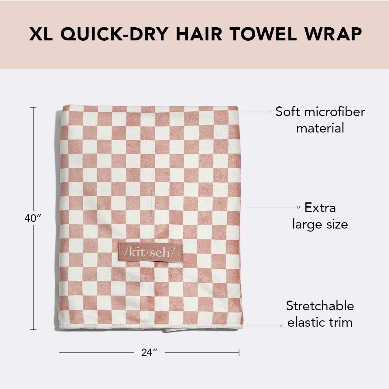 Kitsch Microfiber Hair Towel Wrap - Quick Dry Curly Hair Wraps for Women Wet Hair | Microfiber Towel for Hair | Hair Drying Towel Wrap | Hair Towels for Women | Hair Turban for Wet Hair (Blush)