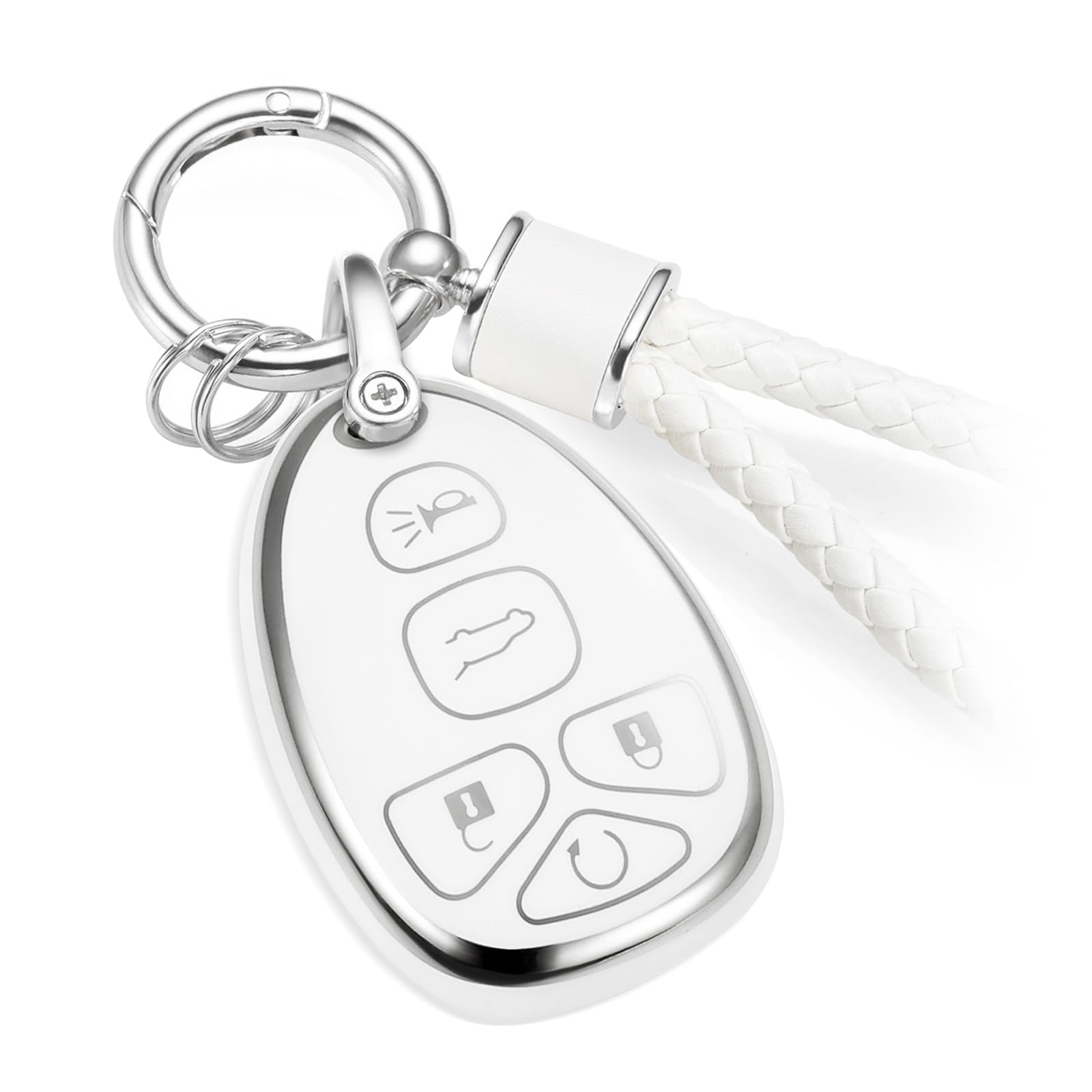 Cadillac Key Fob Cover with Metal Braided Rope Keychain, Upgraded Soft Key Case for 2015-2019 Escalade CTS SRX XT5 ATS STS CT6 (5 Button) (Gold Edge)