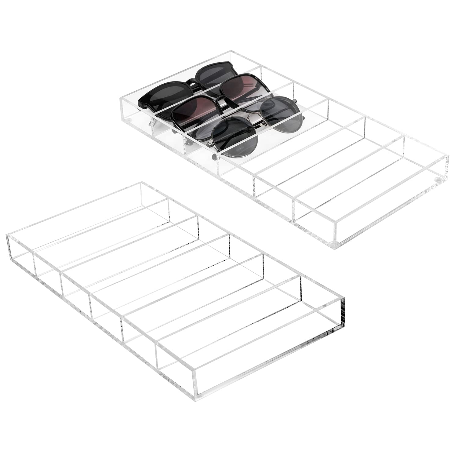 MyGift Premium Clear Acrylic Sunglass Holder Display Tray with 6 Compartments, Drawer Organizer Storage Case for Sunglasses, Reading Glasses, Eyewear, Jewelry, Makeup and Perfume Vanity Tray